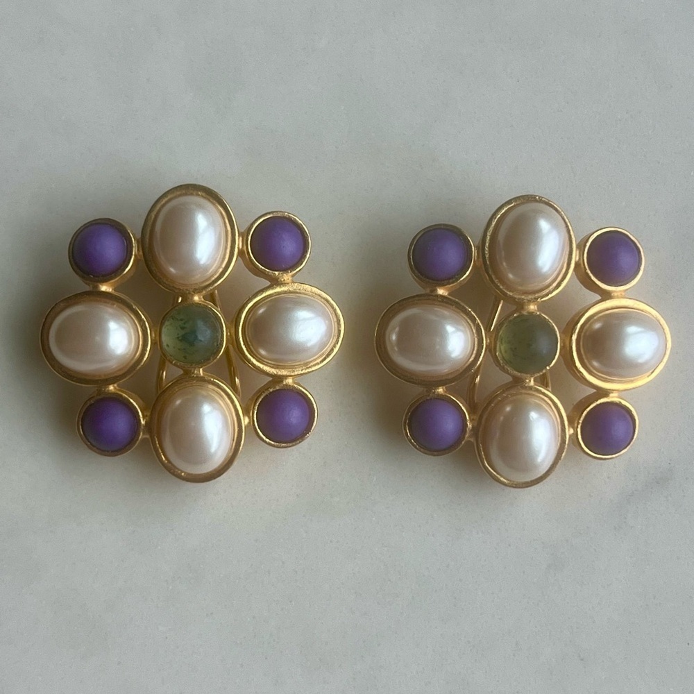 Vintage Liz Claiborne Multicolor Floral Clip-On Earrings